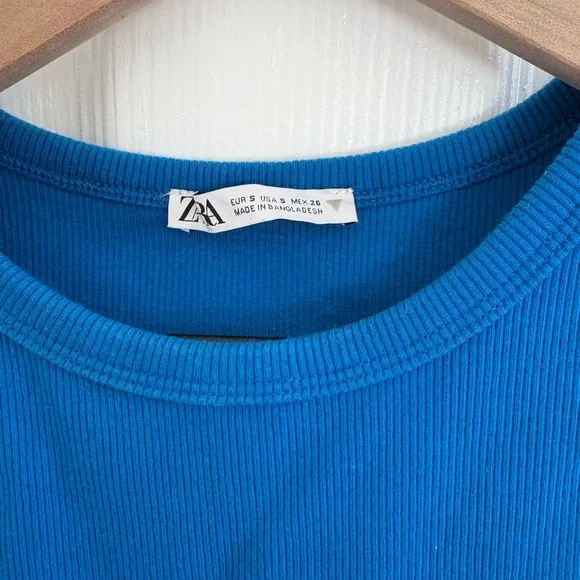 Zara Ribbed Cut Out Blue Mini Dress - Picture 4 of 8